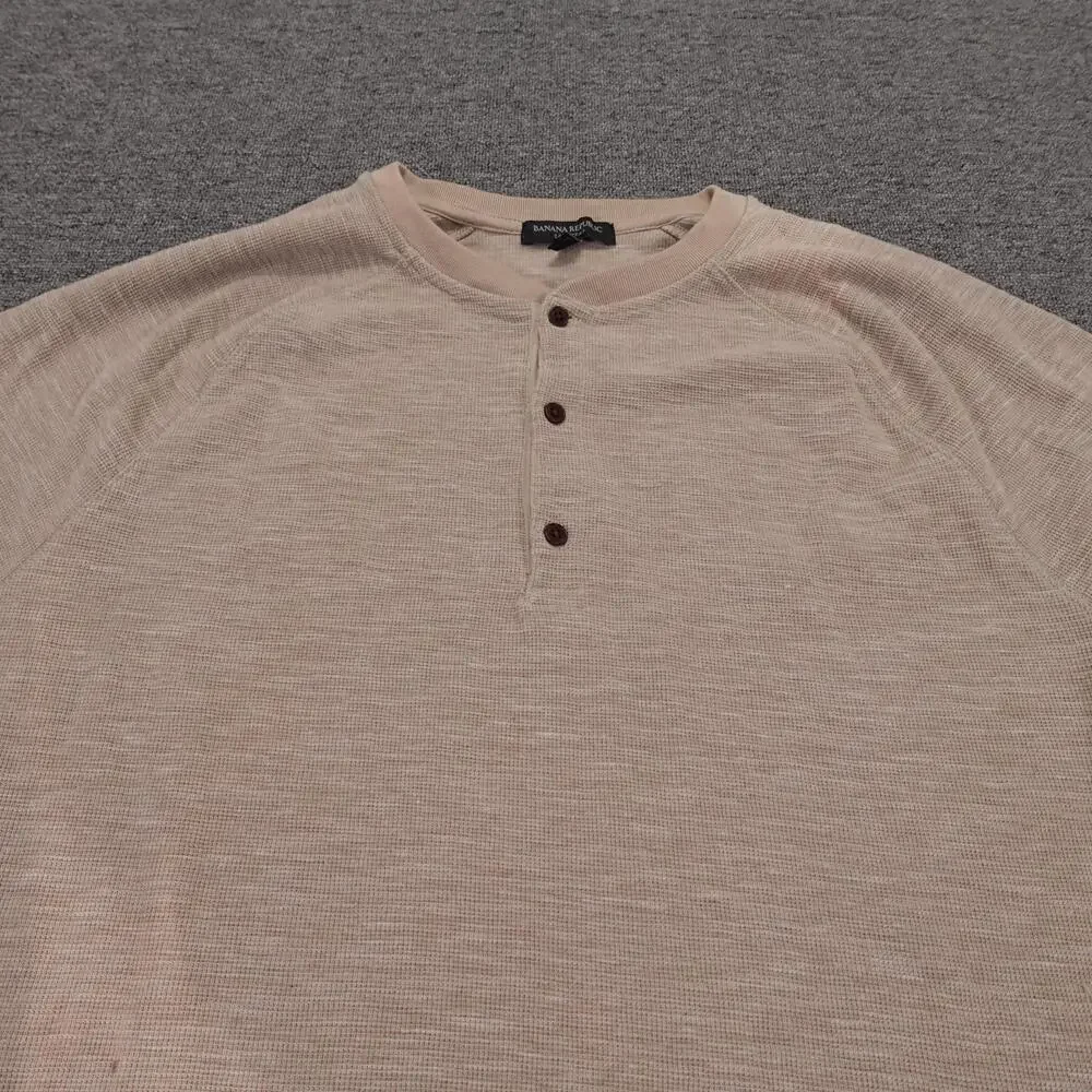 Banana Republic Henley Shirt Mens XL Beige Thermal Waffle Knit Long Sleeve